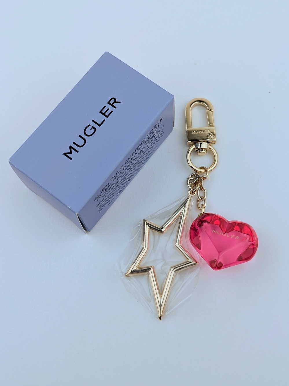 Mugler Gold Star & Pink Heart Keyring Bag Charm
